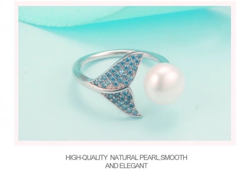 خاتم على شكل زعنفة عروس البحر مرصعة بالزركون ومصنو...