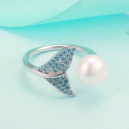 خاتم على شكل زعنفة عروس البحر مرصعة بالزركون ومصنو...