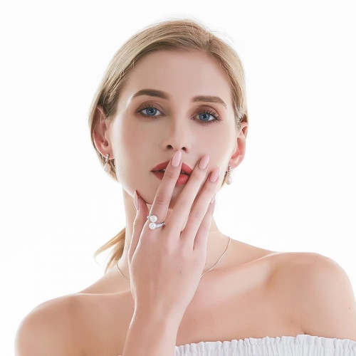 خاتم من الفضة الاسترليني واللولو الطبيعي وحجر الزر...