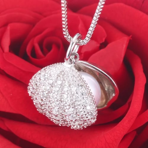 سلسال محارة اللؤلؤ الطبيعي والفضة الاسترليني والزر...