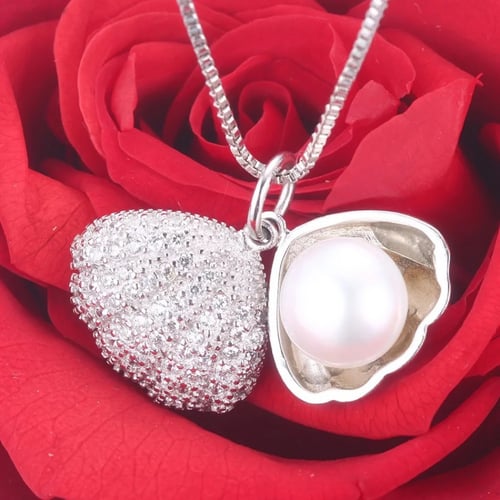 سلسال محارة اللؤلؤ الطبيعي والفضة الاسترليني والزر...