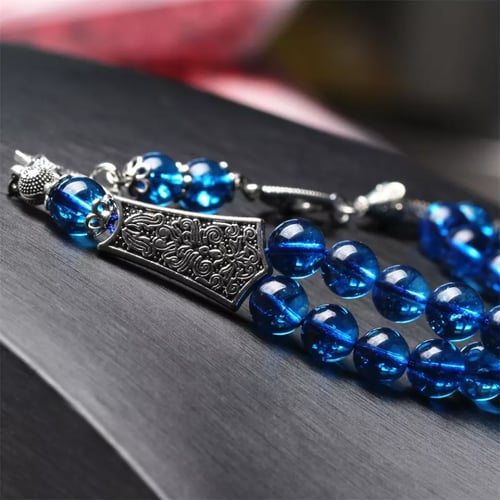 سبحة حجر الكريستال الازرق الطبيعي