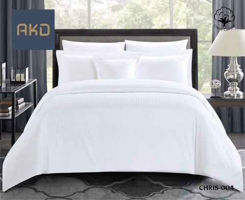 طقم مفرش ابيض مقلم فندقي فاخر نفرين