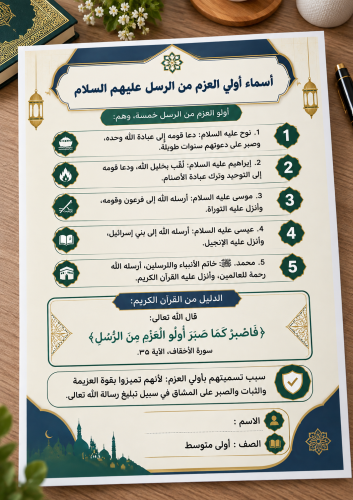 أسماء أولي العزم - لغتي - اولى متوسط - ف1