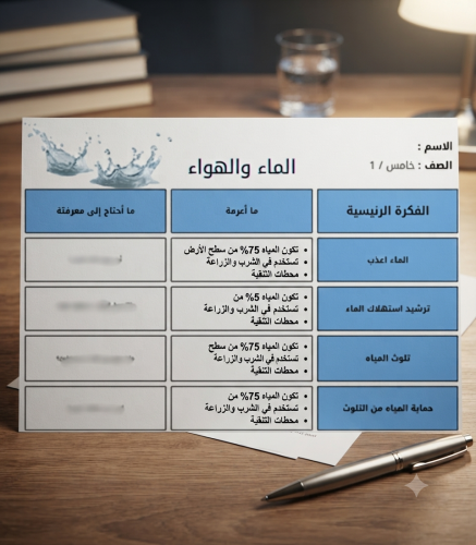 مطوية درس الماء والهواء - خامس -الفصل 1