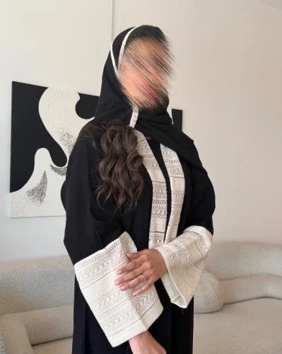 Black abaya with beige cotton sleeves