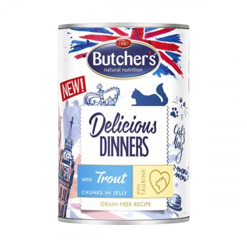 بوتشرز سالمون مرقط في الجيلي للقطط 400غ ديليشوس دي...