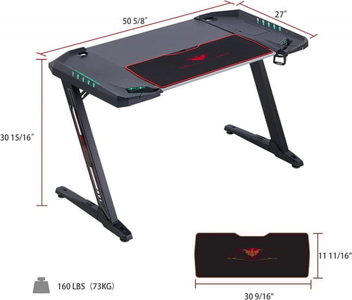 EUreka Ergonomic Z2 Gaming Desk 50.6'' Z Shaped Of...