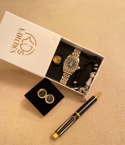 طقم ساعة الشيخ ذهبي مينا اسود