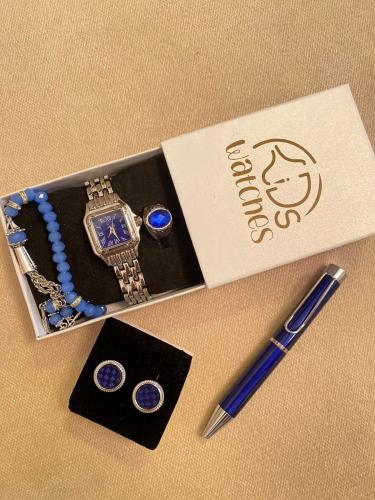 طقم ساعة الشيخ ذهبي وازرق