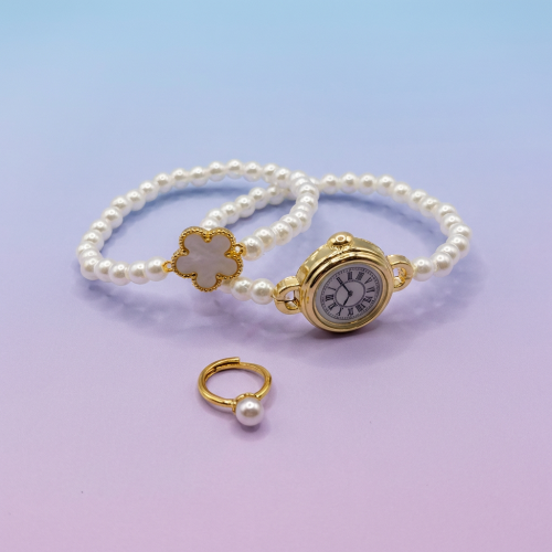 ساعة أطفال لؤلؤ لاتعمل مع اسوارة وخاتم