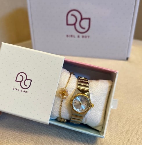 ساعة شبيهة أوميقا ذهبي مع فضي مع سوار (للأطفال)