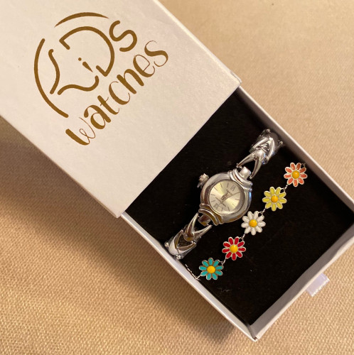 طقم ساعة فضي مع اسورة فضي