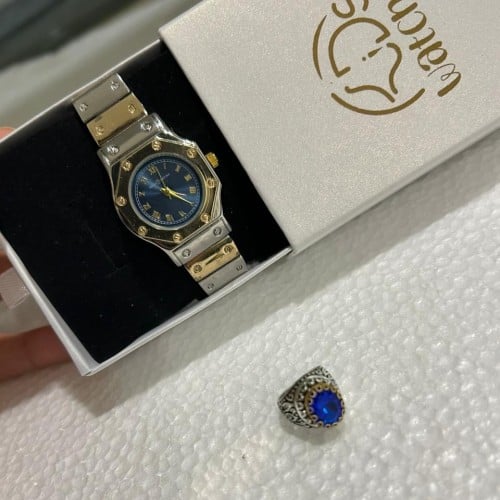 ساعة وخاتم شبيهة ادمر ذهبي وازرق