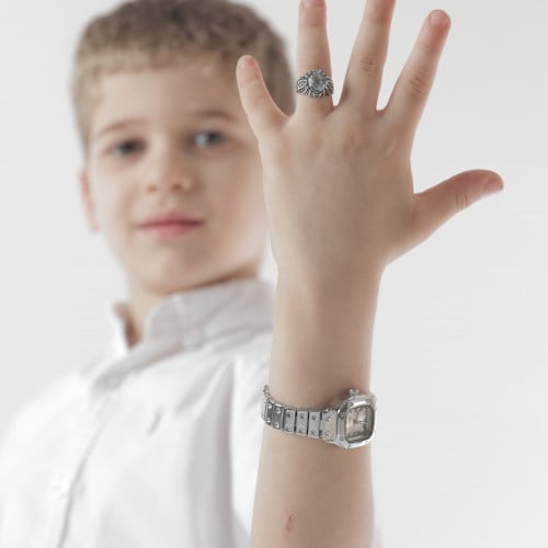 طقم ساعة مربع فضي