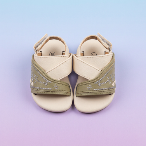 نعال زبيري شرقي اطفال باللون الاخضر والبيج