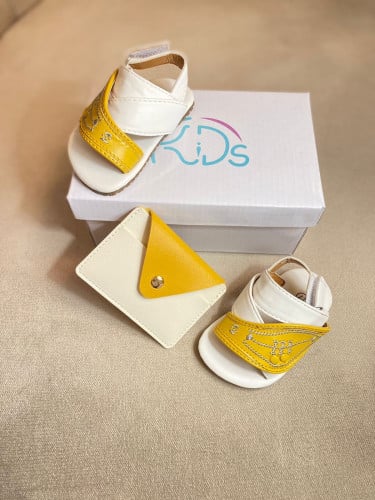 طقم نعال زبيري للاطفال و محفظة - اصفر