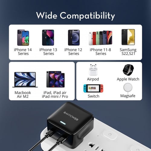 فيش جداري راف باور منفذين تايب سي شحن سريع 35 واط