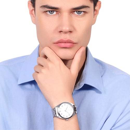 ساعة رجالية ماركة لوكا بارا بمينا أبيض أنيق