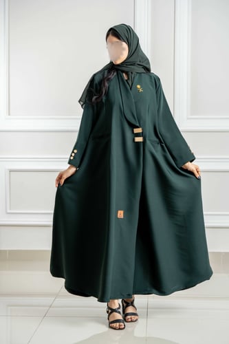 عباية زيتي كلوش كامل ببروش سيفين ونخلة