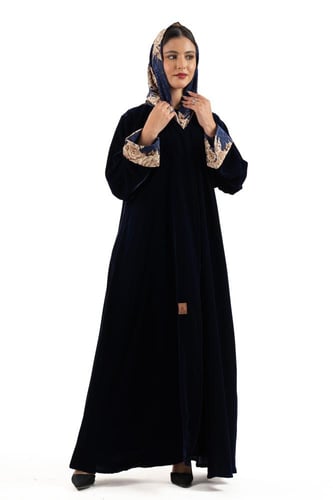 عباية وِداد بتدخيلة حرير فرنسي كحلي