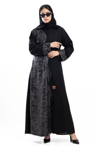 عباية وله بتدخيلات قماش جاكار رمادي