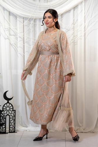 جلابية رمضانية قطعتين بتطريز أنيق وناعم