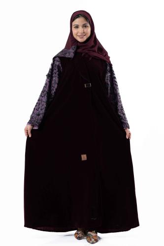 عباية شتوية عنابي مع دانتيل شك ع الكم