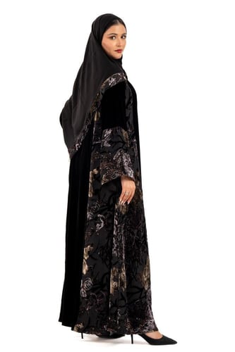 عباية غلا مخمل اسود مع شيفون مخمل