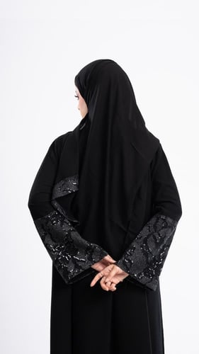 عباية أفنان جاكار مطرز بكرستال لامع مع ترتر