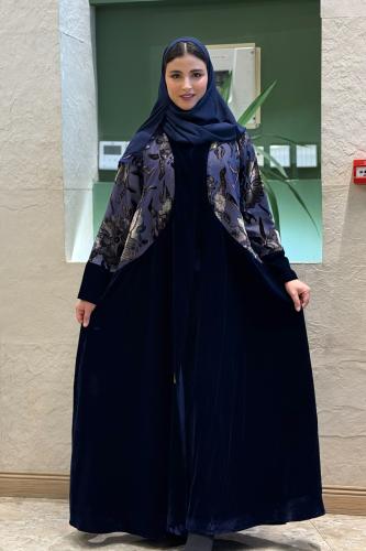 عباية مرام بقماش مخمل كحلي