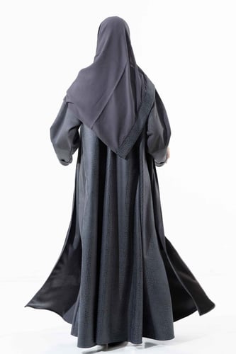 عباية رمادي شتوية بتدخيلات شامواة جلد على من الاما...
