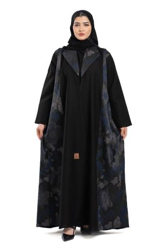 عباية نائله بتدخيلة قماش جاكار كحلي