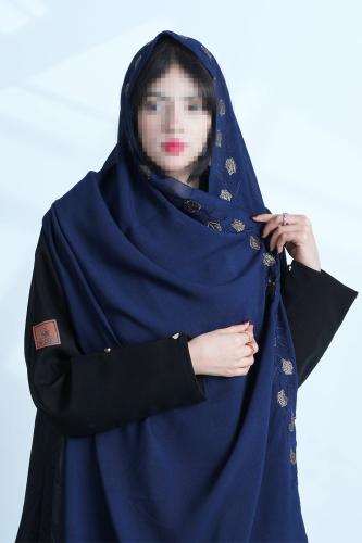 طرحة Z110 لون كحلي بتطريز نحاسي