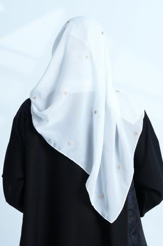 طرحة Z123 لون ابيض بتطريز رسمة الشمس