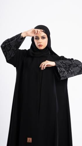 عباية أفنان جاكار مطرز بكرستال لامع مع ترتر