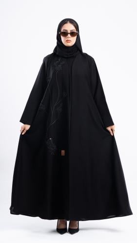 عباية وصال بتطريز ورد اسود ناعم