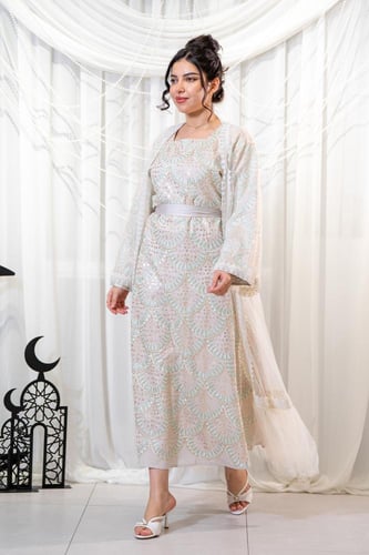 جلابية رمضانية قطعتين بتطريز أنيق وناعم