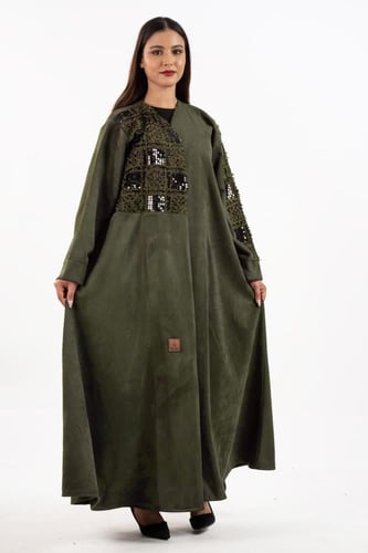 عباية عبير شامواة باللون الزيتي