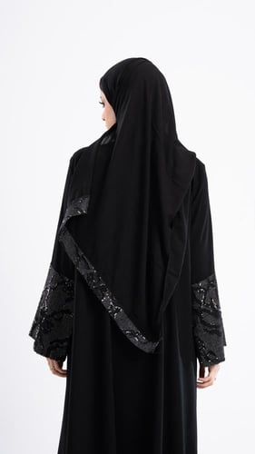 عباية أفنان جاكار مطرز بكرستال لامع مع ترتر