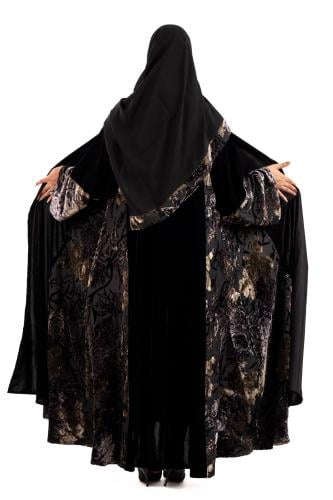 عباية غلا مخمل اسود مع شيفون مخمل