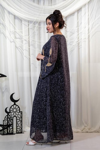 جلابية رمضانية سوداء لتثبيت ورود من شك الخرز