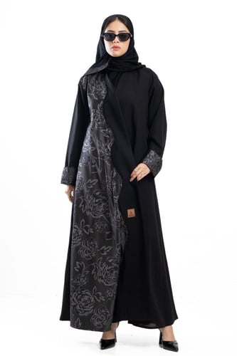 عباية وله بتدخيلات قماش جاكار رمادي