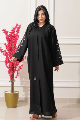 عباية سوداء ناعمة بتطريز ملون ع الكم