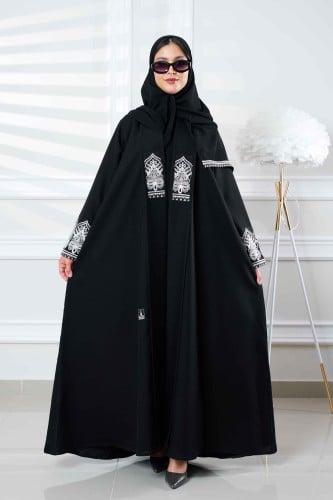 Cعباية برنسييسة اسود بتدخيلات تطريز عالكم والخلف