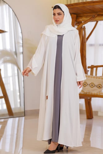 عباية كلاسيك ابيض مع دانتيل