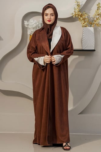عباية شاموه بني مع قصة انسيابية على الأكمام