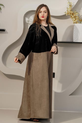 عباية شاموه رمادي مع مخمل أسود