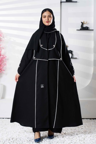 عباية مانسيرا بياقة واسعة وقيطان ابيض