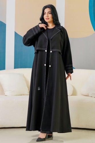 عباية كلاسيك بياقة وتحديد ابيض على الياقة والأكمام